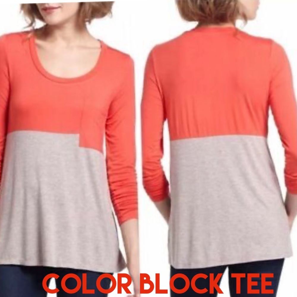 Anthropologie Bordeaux Color Block Tee EUC